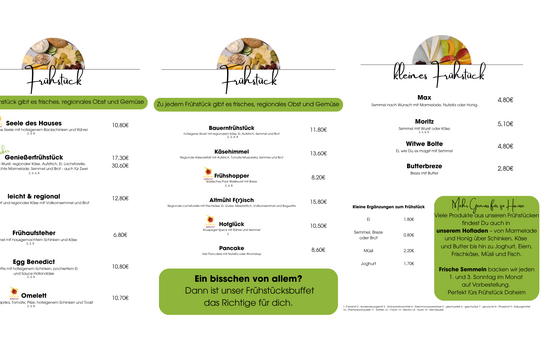 Speisekarte Frühstück Bergschreinerhof