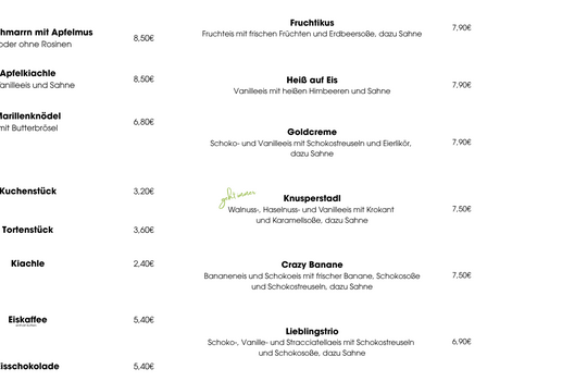 Nachspeisenkarte Bergschreinerhof